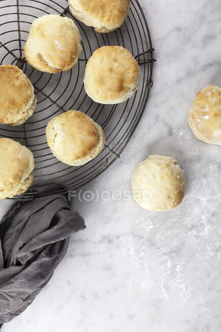 Pães caseiros com batatas assadas frescas em um fundo branco. — Fotografia de Stock