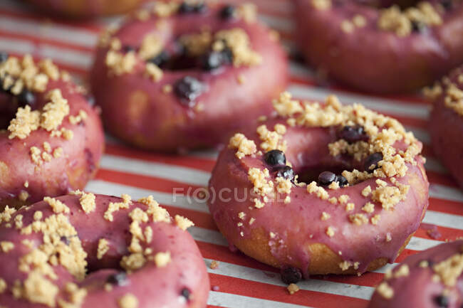 Doughnuts decorated with Blueberries — Stock Photo