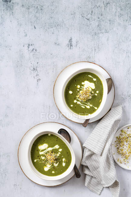 Vegan kale soup with soy cream — Stock Photo