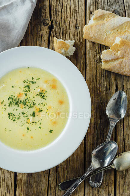 Veal soup and bread — Stock Photo