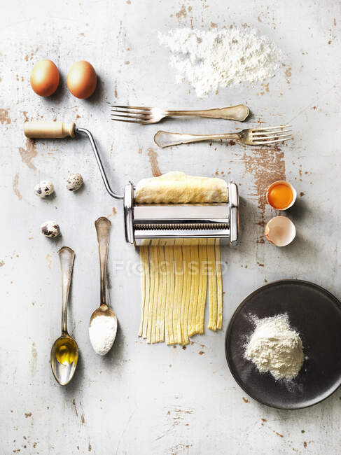 Homemade pasta with ingredients — Stock Photo