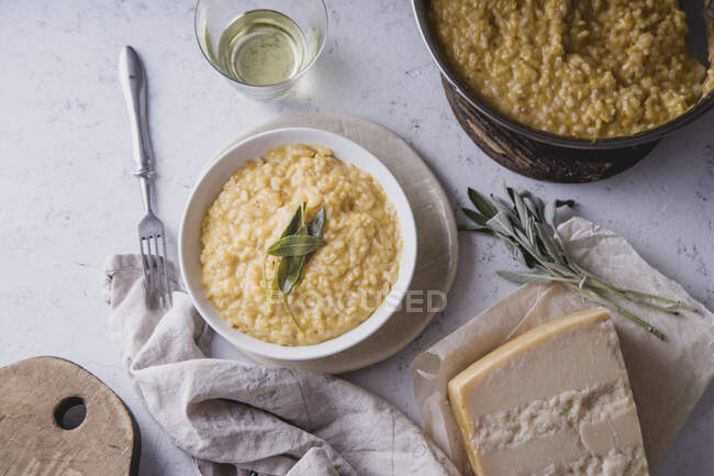 Pumpkin risotto with parmesan and sage — Stock Photo