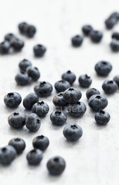 Gros plan de délicieux bleuets sur blanc — Photo de stock