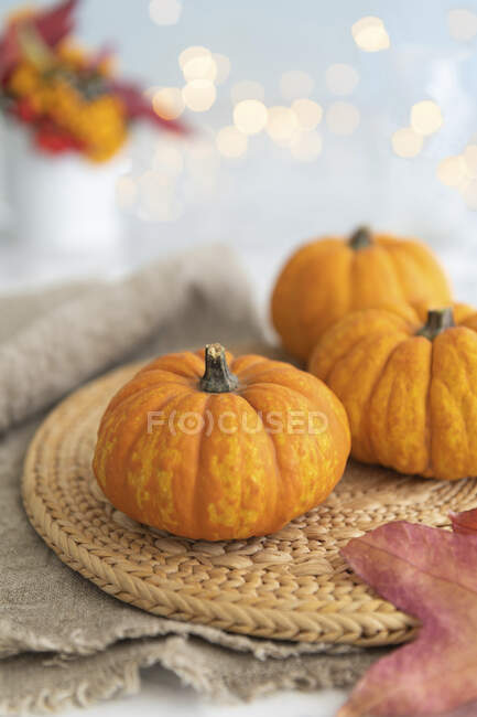 Herbst Hintergrund mit Kürbissen und Blättern — Stockfoto