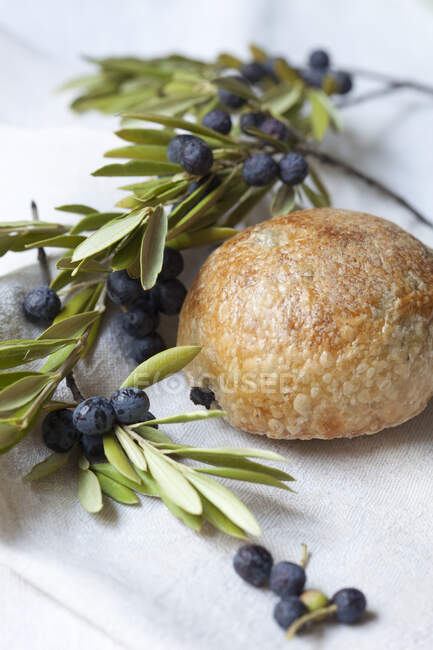 An olive roll with olive branches — Photo de stock