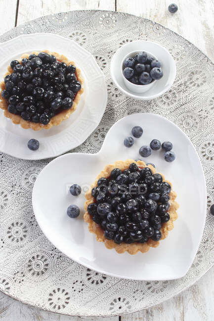 Blueberry tartlets, top view — Stock Photo