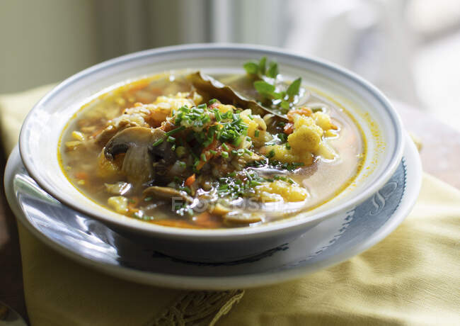 Buckwheat Soup with Cauliflower, Turmeric and Mushrooms — Stock Photo