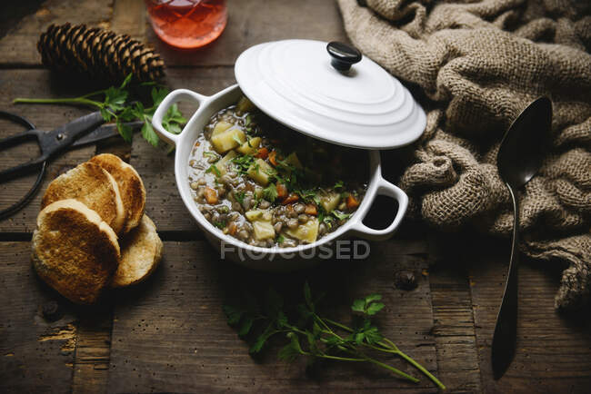 Close-up shot of delicious Vegan lentil stew — Stock Photo