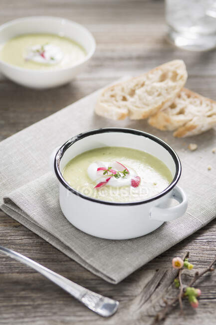 Herb and radish soup with cress — Stock Photo