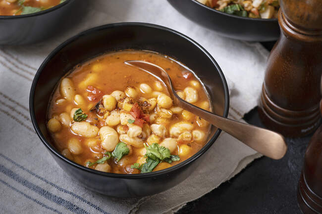 Vegan bean and garbanzo soup — Stock Photo