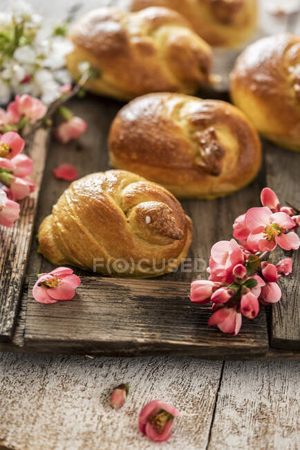 Brioche dough pastries in the shape of chicks for Easter — Stock Photo