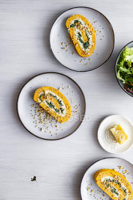 Gluten Free Butternut Roulade with Goats Cheese Filling — Stock Photo
