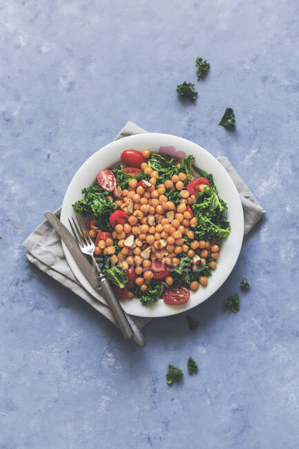 Kichererbsen, Grünkohl und Kirschtomaten-Salat — Stockfoto