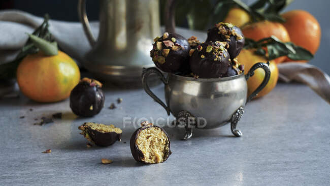 Vegan marzipan truffles, closeup shot in studio — Stock Photo
