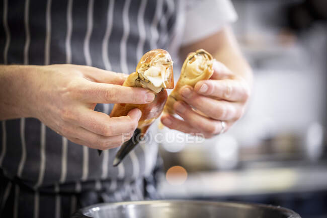 A crab being prepared — Stock Photo