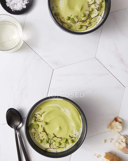 Pea soup with sprouts — Stock Photo