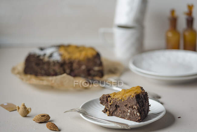Close-up shot of delicious Red bean vegan brownie — Stock Photo