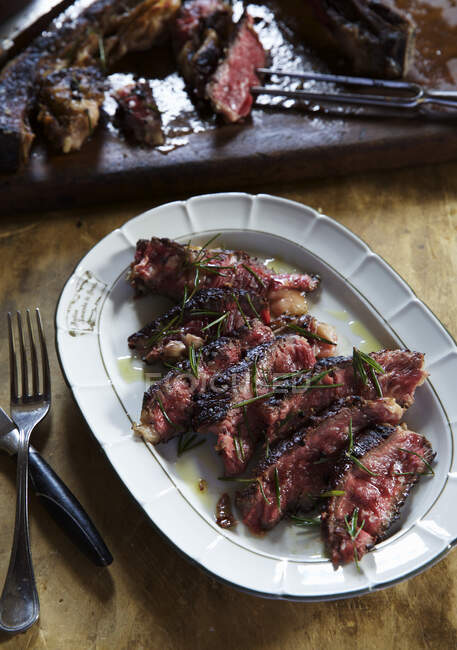 Italian beef tagliata on the plate — Photo de stock