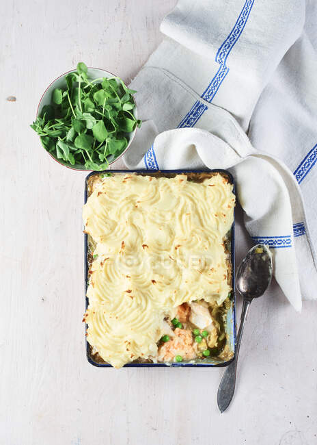 Salmon and fennel pie, top view — Stock Photo
