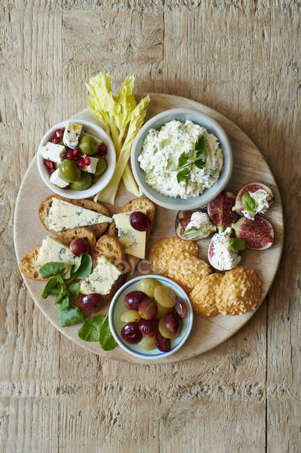 Cheese Platter with Feta Chese Patea and Olives — Stock Photo