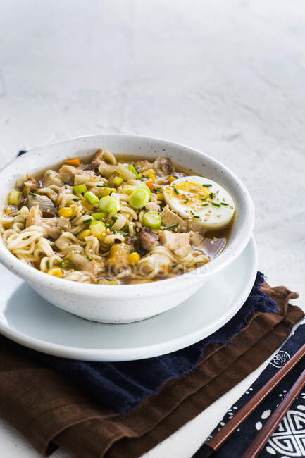 Noodle soup with pork — Stock Photo