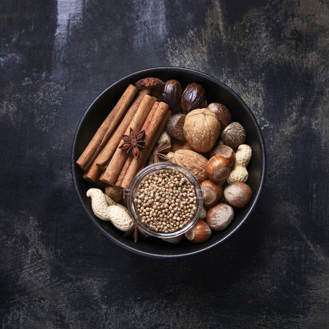 Various spices and nuts — Stock Photo