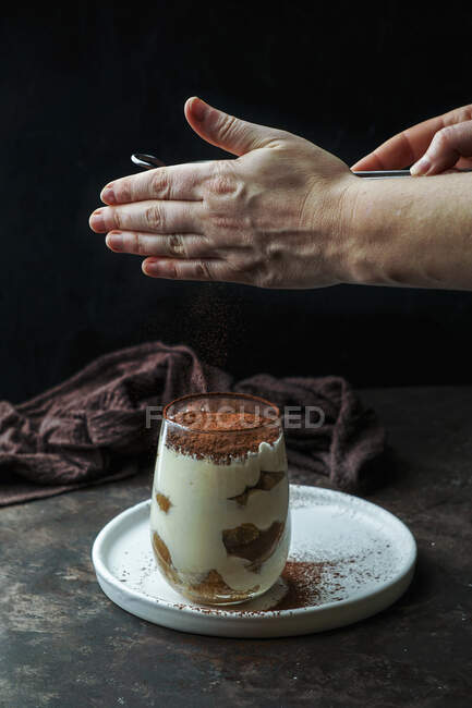 Tiramisu polvilhado com cacau — Fotografia de Stock