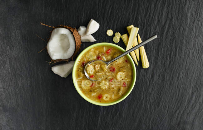 Sopa de caril de frango verde tailandês — Fotografia de Stock