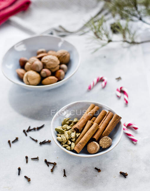 Close-up shot of delicious Spices and Nuts — Stock Photo