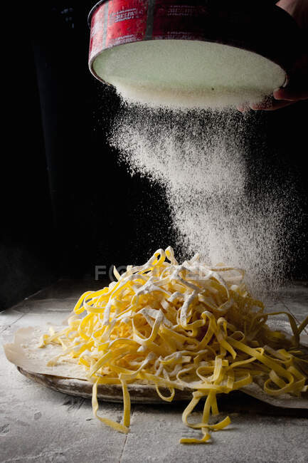 Flouring Pasta on Tagliatelle — Stock Photo