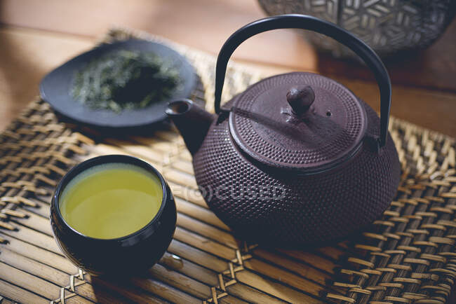 Close-up shot of arrangement with green tea — Stock Photo