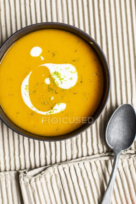Zuppa di zucca vegana, primo piano — Foto stock