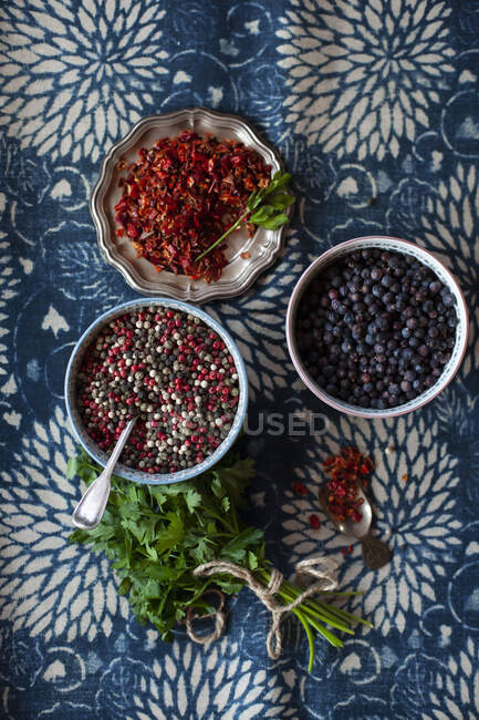 Spices, closeup, top view — Stock Photo