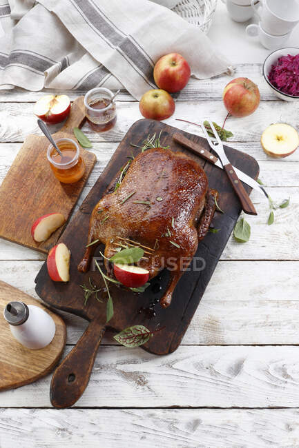 Anatra arrosto con mele — Foto stock