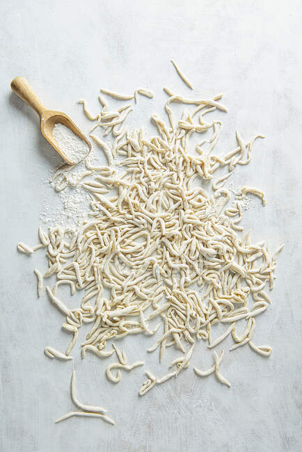 Handmade trofie pasta top view — Stock Photo