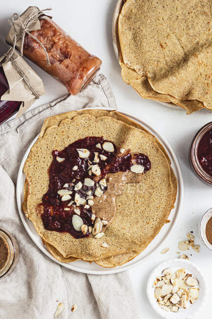 Oatmeal Spelt Crepes on plate — Stock Photo