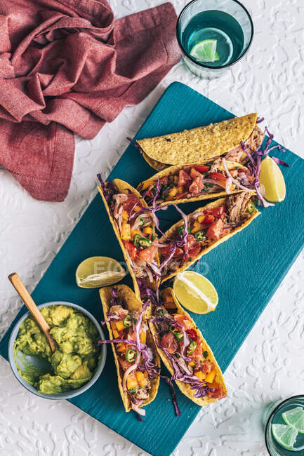Pork belly tacos, top view — Stock Photo