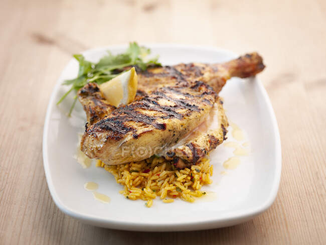 Tandoori chicken with saffron rice — Stock Photo
