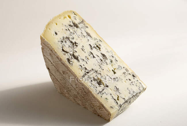 Bleu de Jura, queso azul aislado sobre fondo blanco con sombra - foto de stock