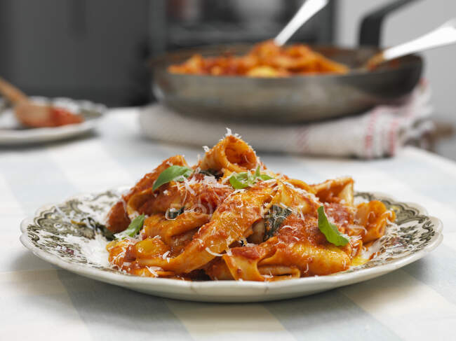 Tomato Pappardelle on the table - foto de stock