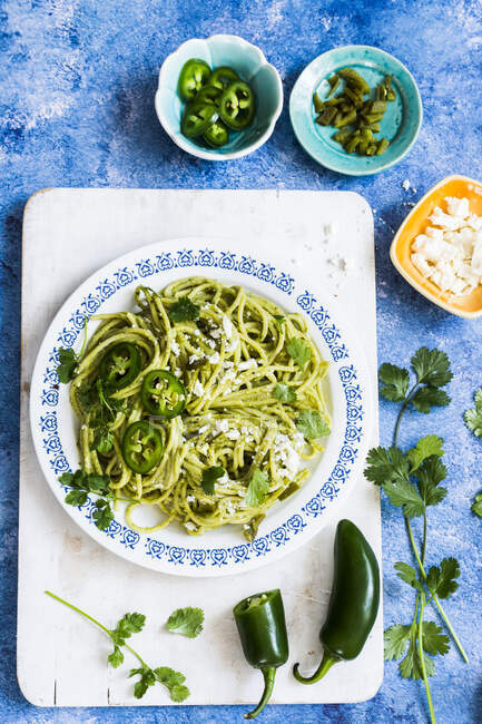 Jalapeno and cilantro pasta — Stock Photo