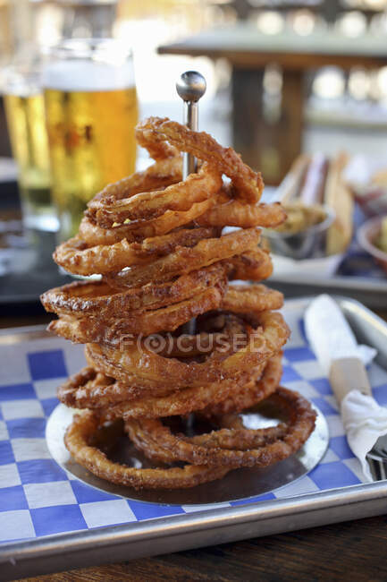 Onion ring tower at a German-style beer garden — Stock Photo