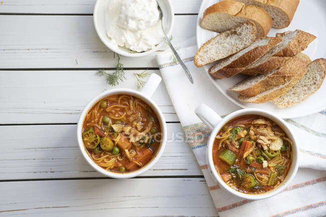 Okra noodle soup, top view — Stock Photo