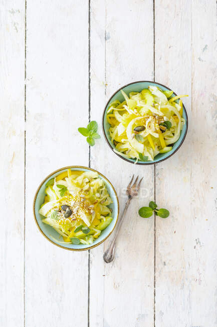 Fennel salad with mango, cucumber, mint and seeds (vegan) — Stock Photo