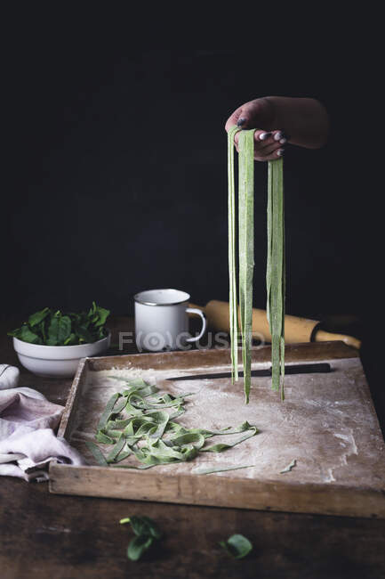 Pastas frescas de espinacas verdes - foto de stock
