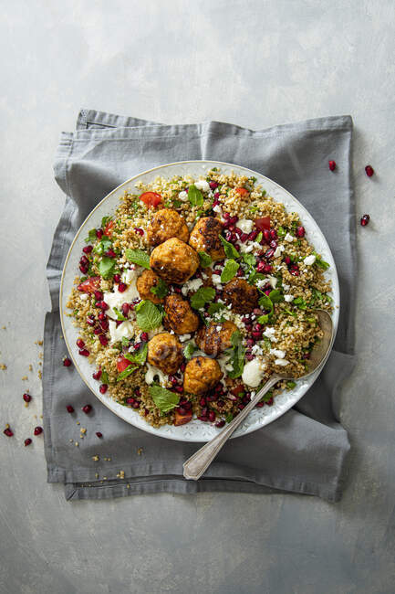 Turkey mince meatballs with couscous, chipotle chili, smoked paprika and garlic — Stock Photo