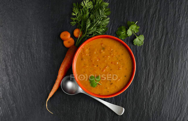 Soupe de coriandre aux carottes, gros plan — Photo de stock