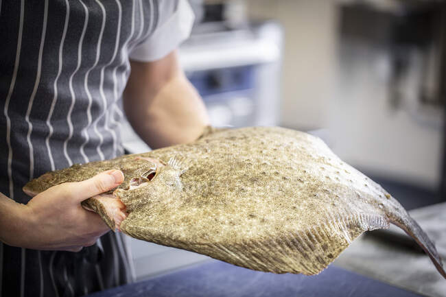 A chef presenting a turbot — Stock Photo