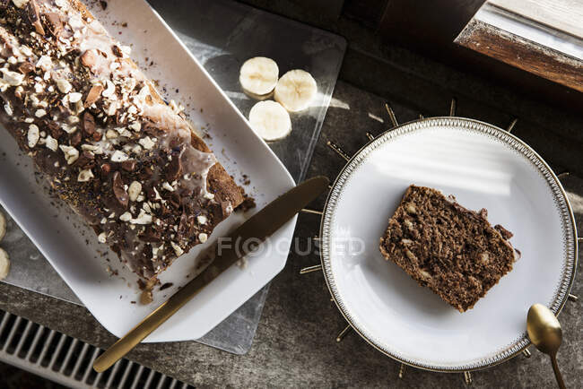 Pane di banana umido con cioccolato — Foto stock