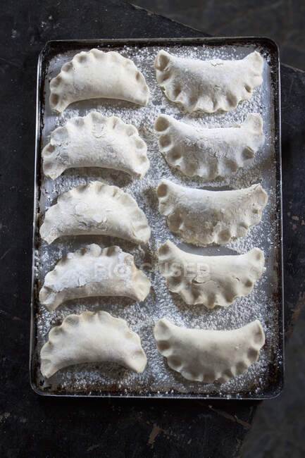 Close-up shot of delicious Empanadas ready to be baked — Stock Photo